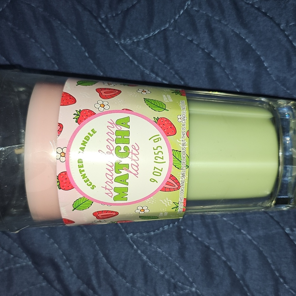 Strawberry Matcha Latte Scented Candle In Glass Container New